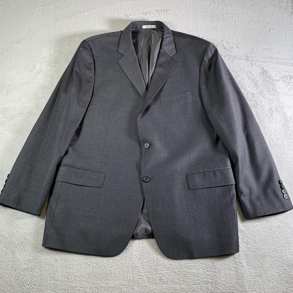 Hickey Freeman Suit Jacket Mens 44 Regular Gray 100% Wool Two Button Made USA